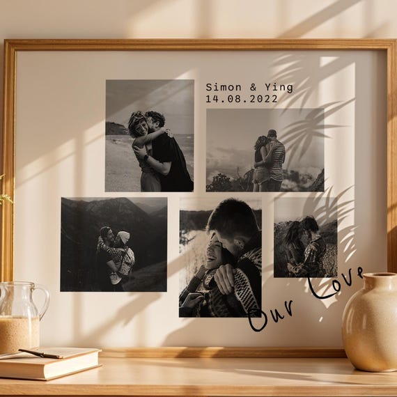 Personalized Photo Collage Print Custom Couple Names Date Our Love Wall Art Anniversary Wedding Engagement Gift