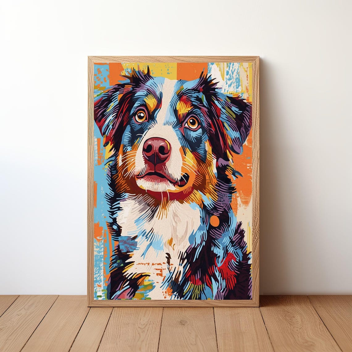 Australian Shepherd Pop Art Portrait Colorful Tri Color Dog Poster