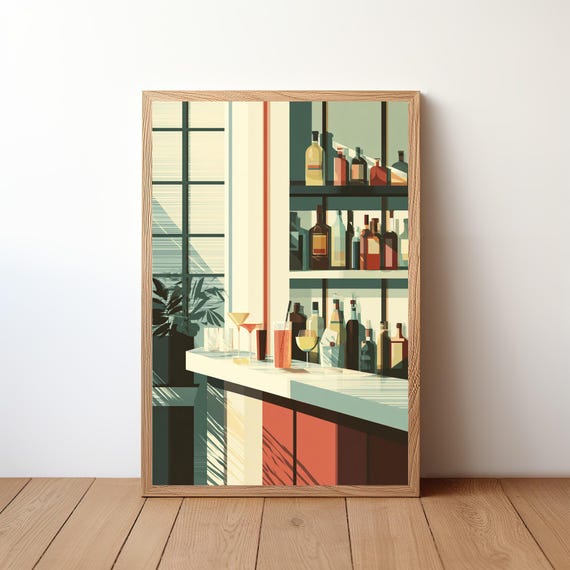 Cocktail Bar Wall Art Print Minimalist Modern Vector Drink Poster Home Decor Mixology Bartender Gift Kitchen Illustration Bar13