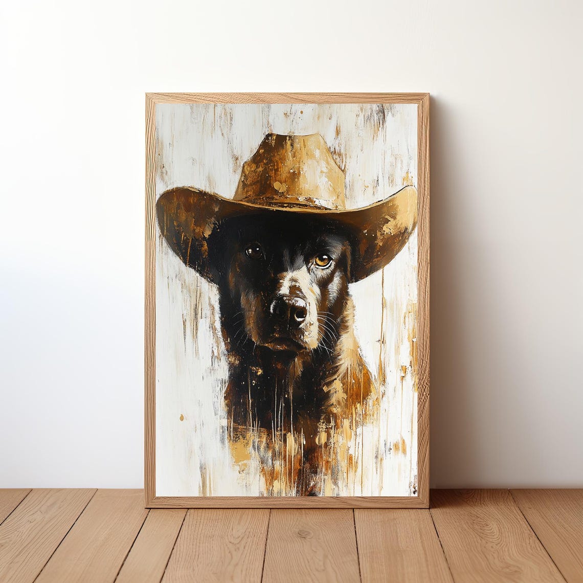 Funny Black and White Dog in Cowboy Hat Western Rustic Poster