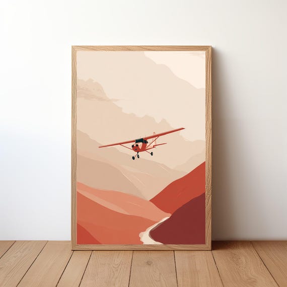 Minimalist Cessna Plane Poster Modern Aviation Wall Art Small Aircraft In Sky Print Simple Pilot Decor Clean Flight Illustration Avi41