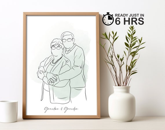 Personalized Grandpa Gift Custom Fathers Day Gift For Grandpa From Grandkids Grandparents And Grandchildren Wall Art Line Portrait