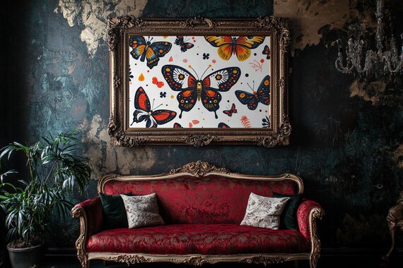 Colorful Folk Art Butterfly Collage Mexican Style Large Poster