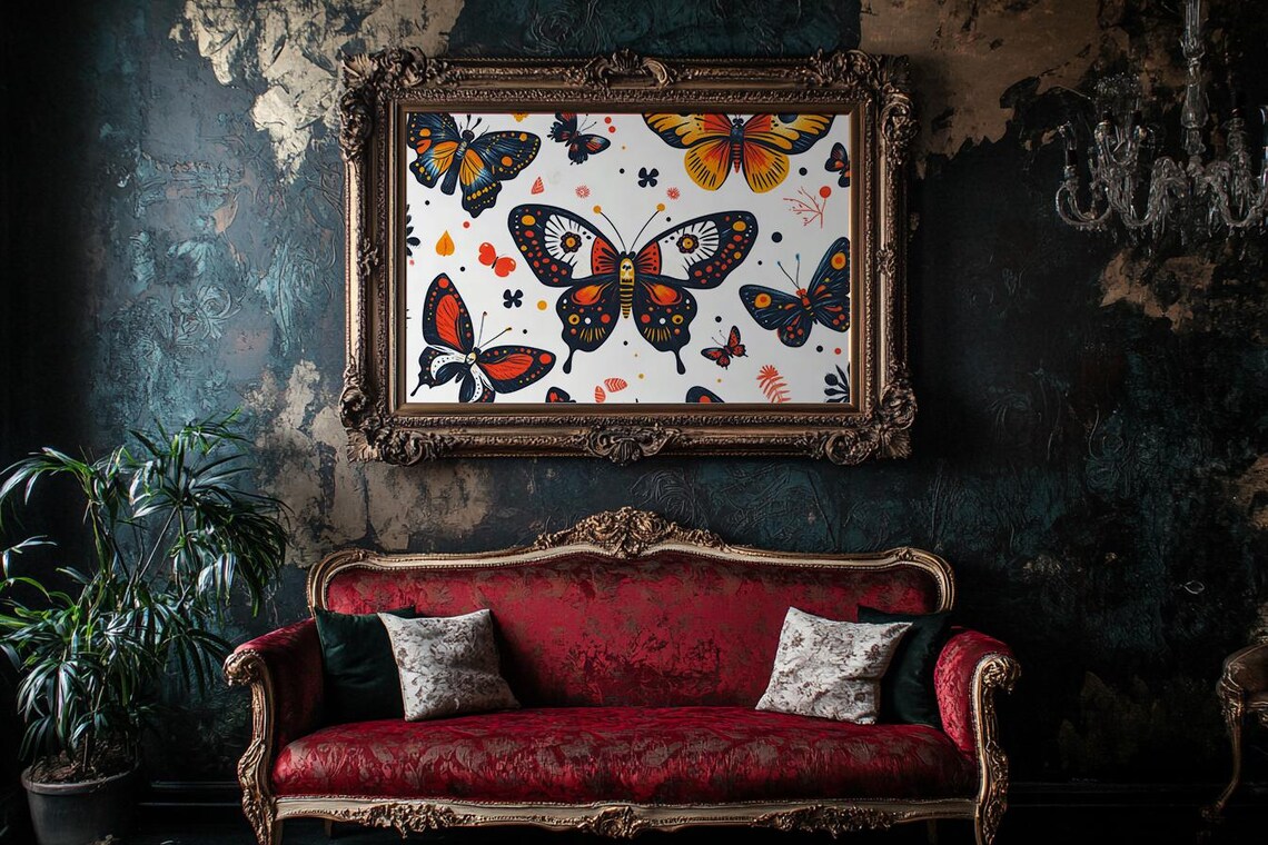 Colorful Folk Art Butterfly Collage Mexican Style Large Poster