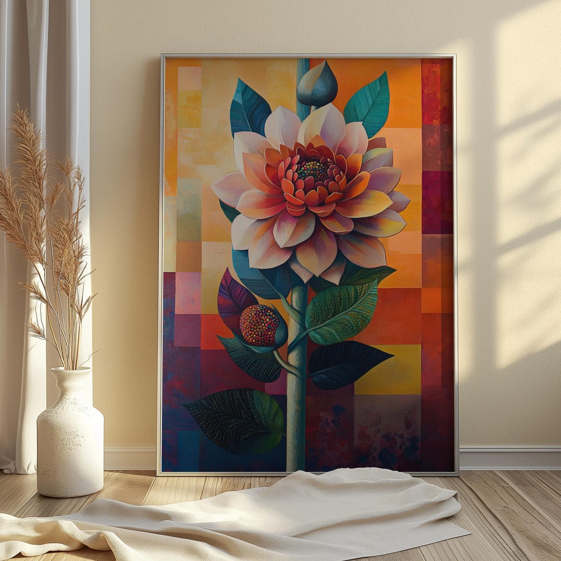 Pink Orange Dahlia Color Block Background Botanical Floral Poster - Image 4