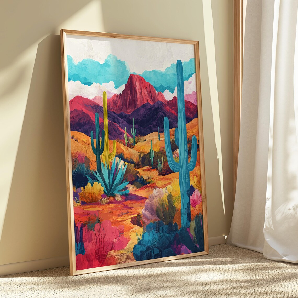 Desert Cactus Agave Red Rock Butte Landscape Colorful Art Poster - Image 5