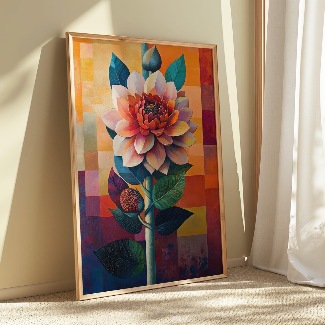 Pink Orange Dahlia Color Block Background Botanical Floral Poster - Image 5