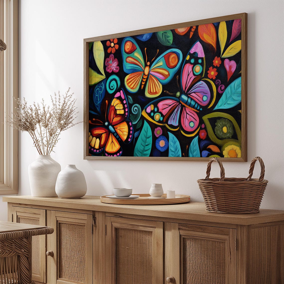 Print Butterfly Portrait Painting Mexican Wall Art New Listing 28