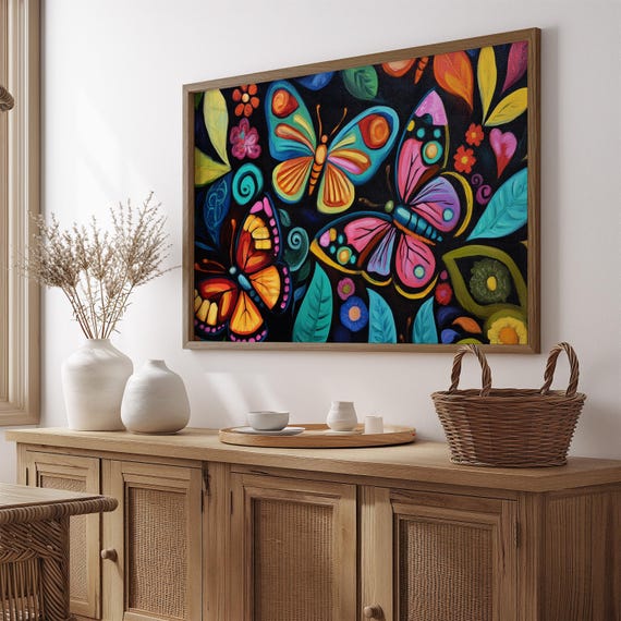 Print Butterfly Portrait Painting Mexican Wall Art New Listing 28