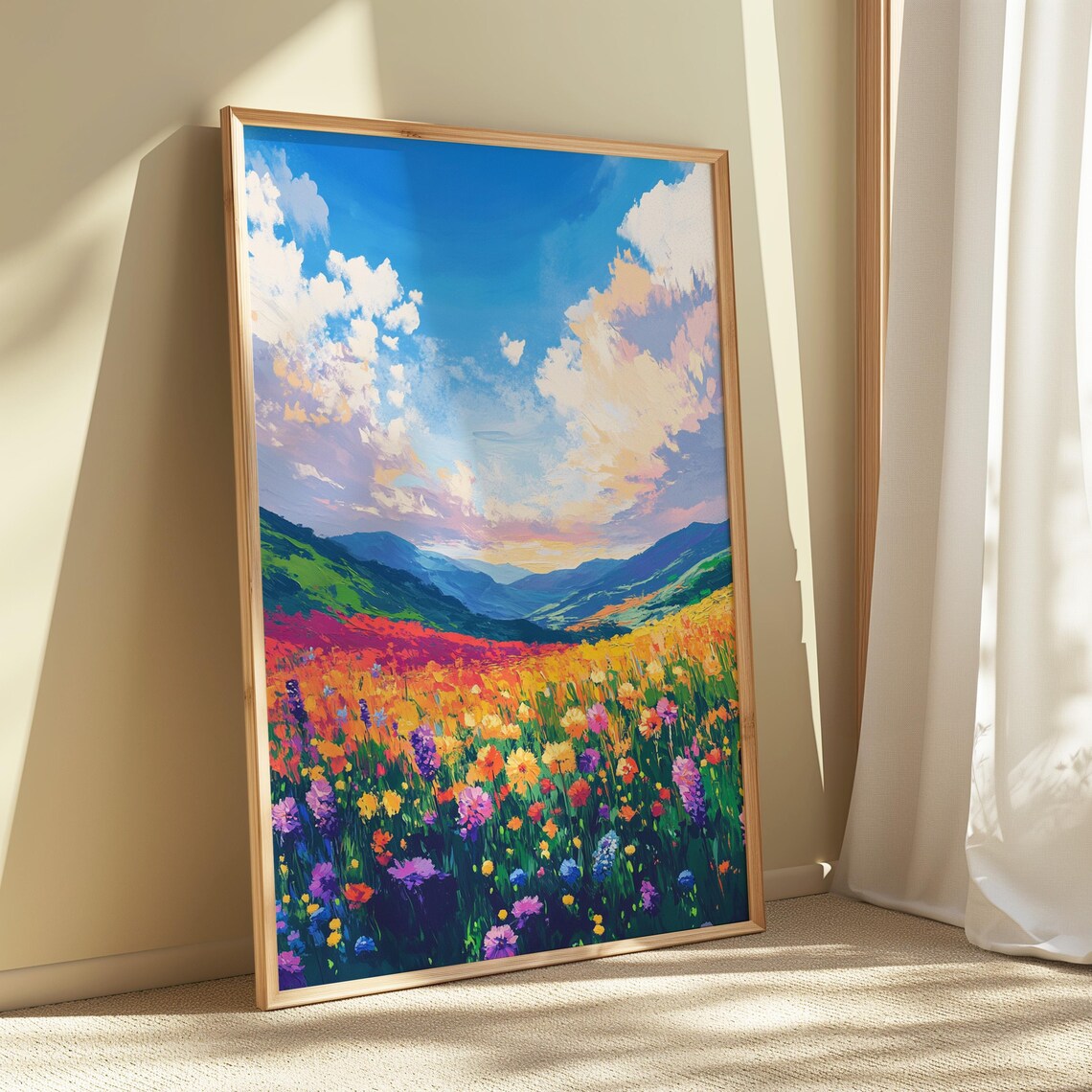 Rainbow Wildflower Meadow Blue Mountains Cloudy Sky Panoramic Landscape Poster - Image 5