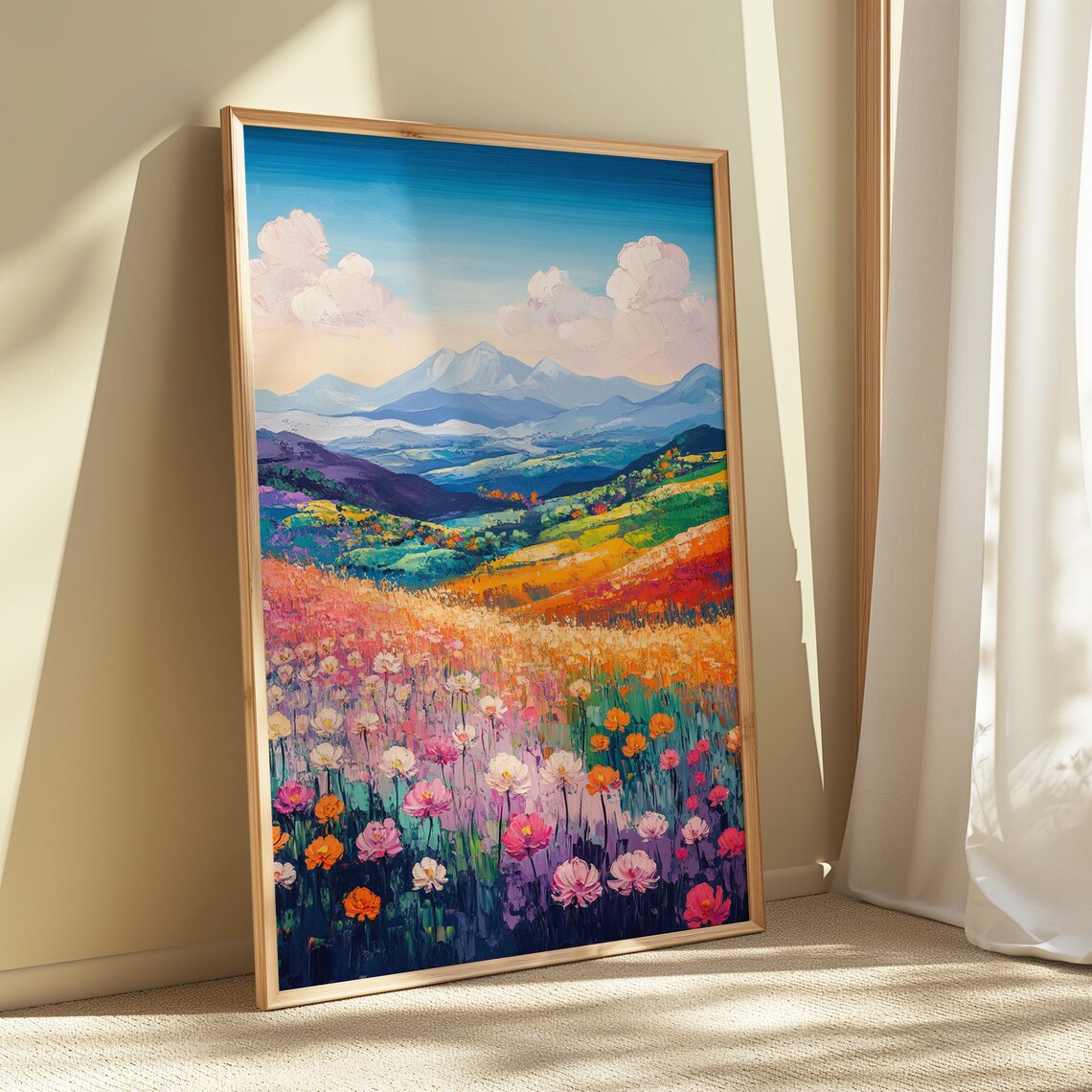 Alpine Wildflower Meadow Snow Capped Peaks Colorful Mountain Wall Art Poster - Image 5