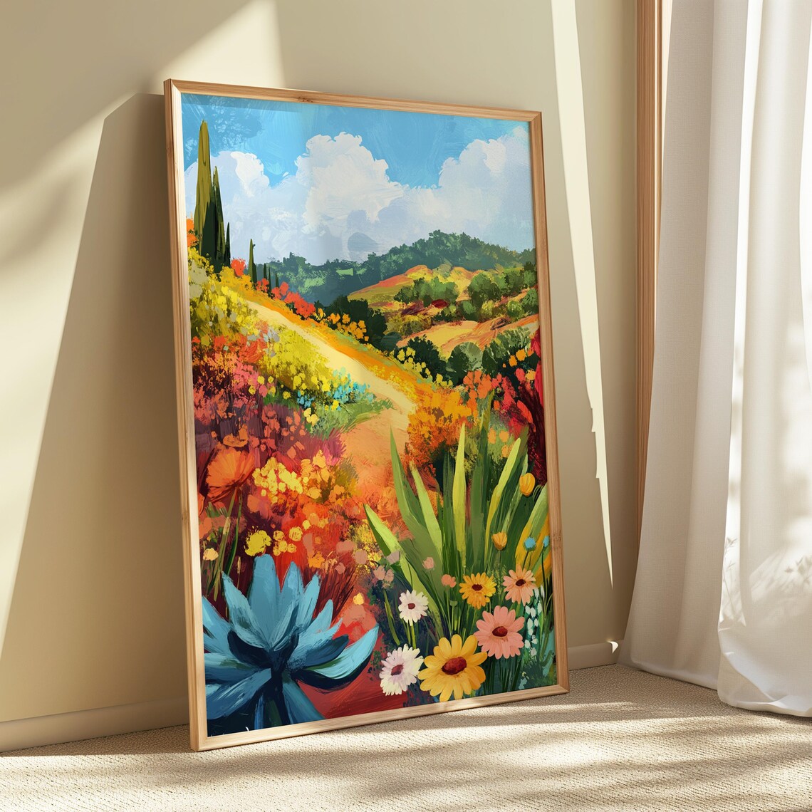 Hillside Wildflower Trail Cypress Trees Agave Garden Colorful Landscape Poster - Image 5