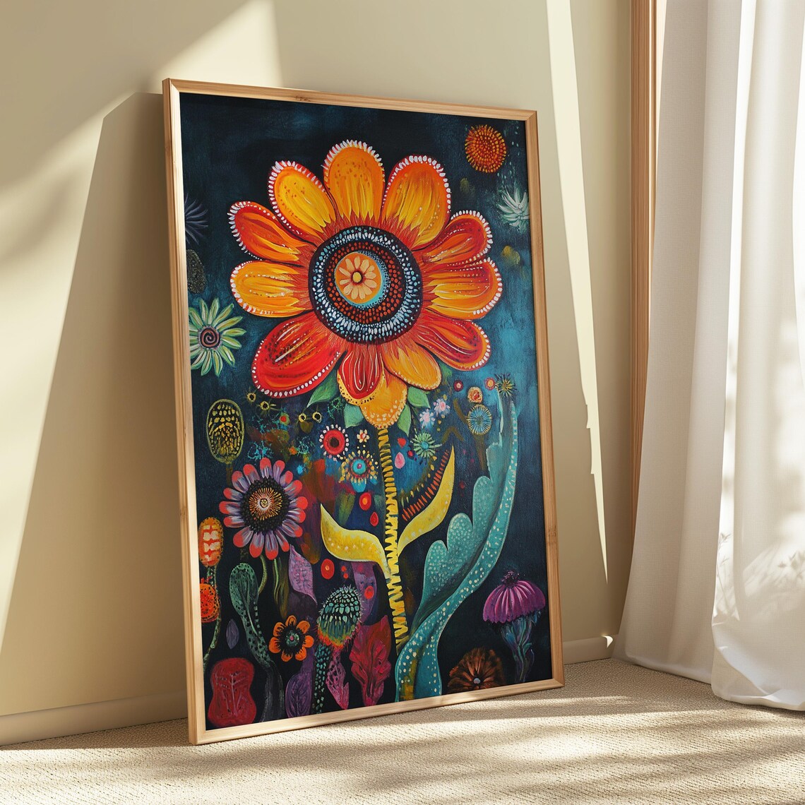 Fiery Fantasy Flower Night Garden Whimsical Floral Art Poster - Image 5