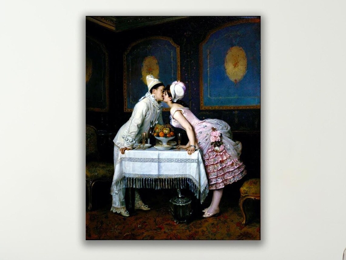 Auguste Toulmouche Le Baiser Poster Romantic French Kiss Painting