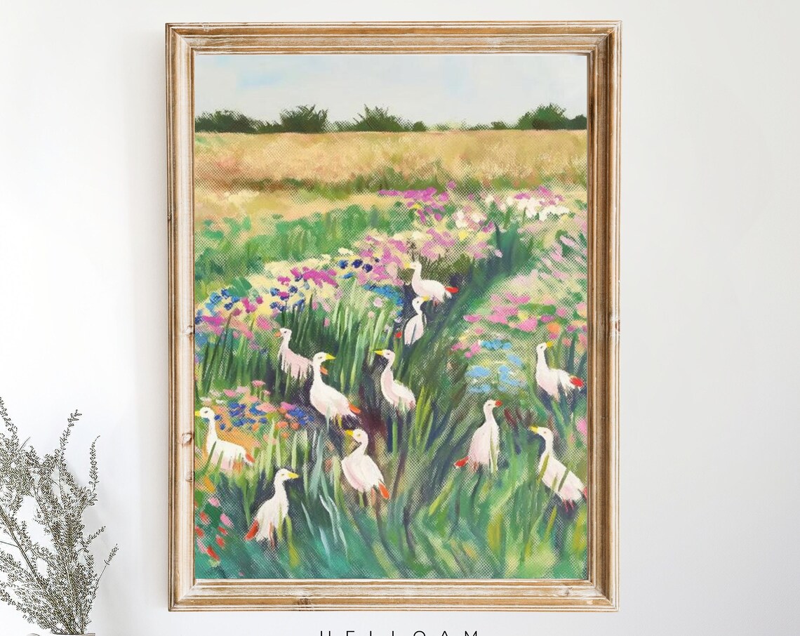 Vintage Mother Duck Art Print, Cottagecore Nursery