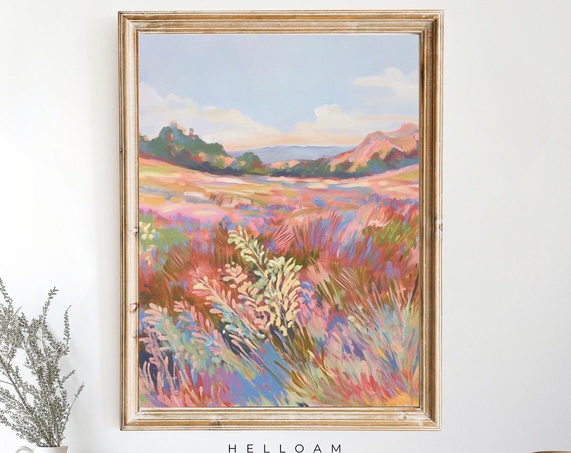Wildflowers Field Vintage Landscape Art Print
