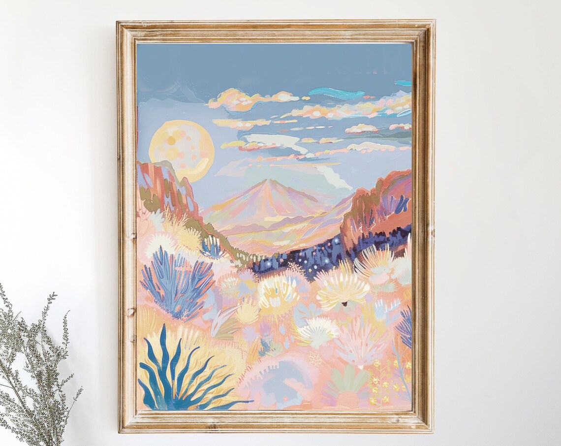 Southwest Desert Sunset Golden Sun Pastel Canyon Landscape Art Print