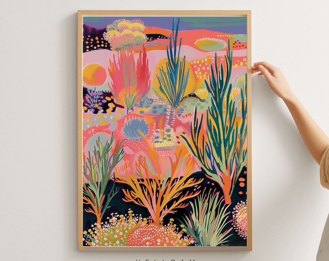 Western Botanical Art Print, Vintage Retro Mid-Century