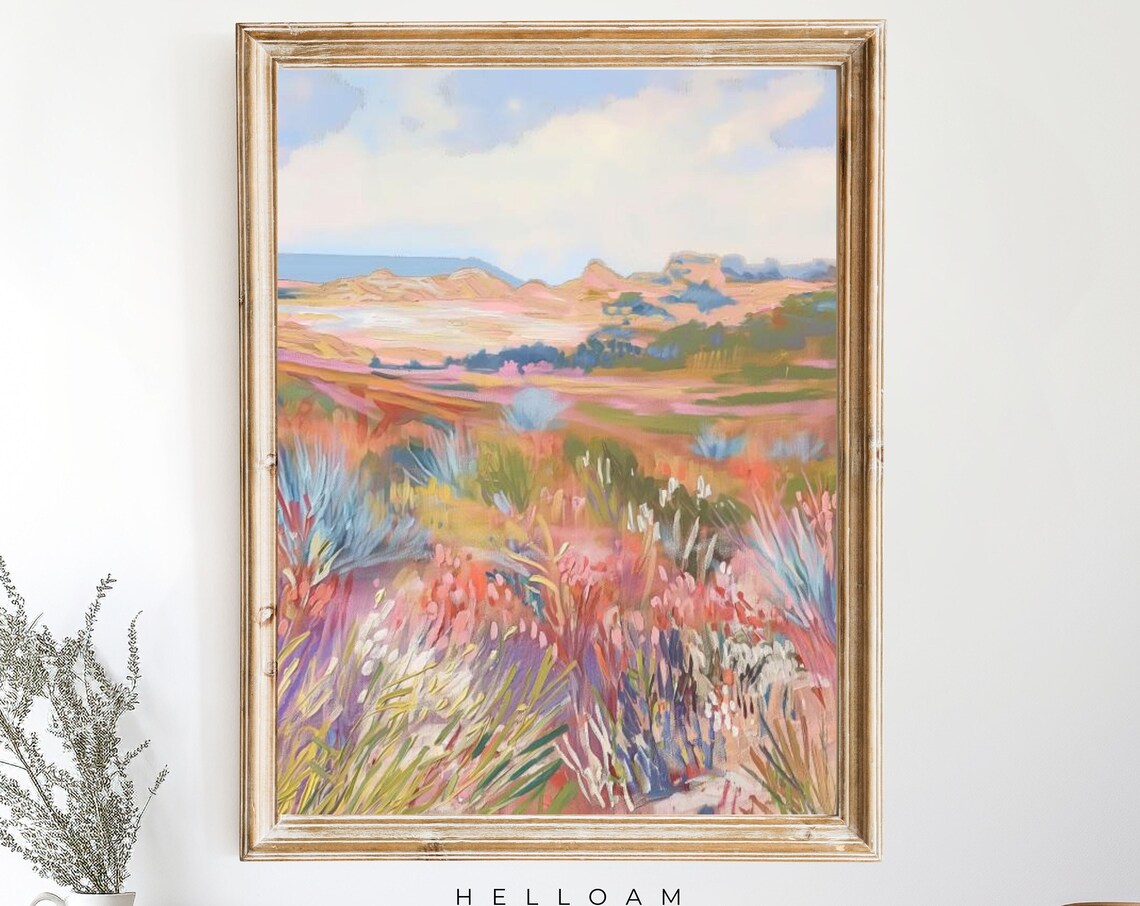 Abstract Vintage Landscape Art Print, Bedroom Decor