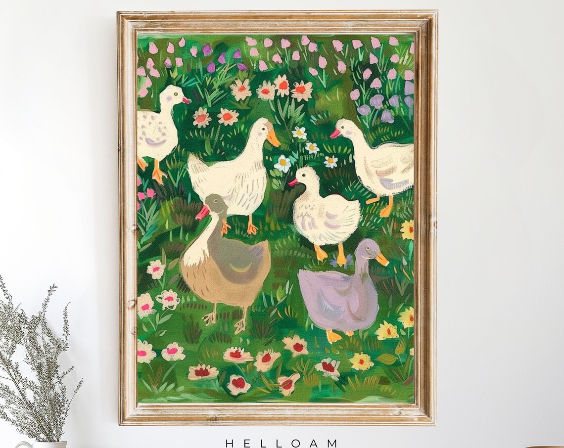 Vintage Mother Duck Nursery Art Print, Farmhouse Decor