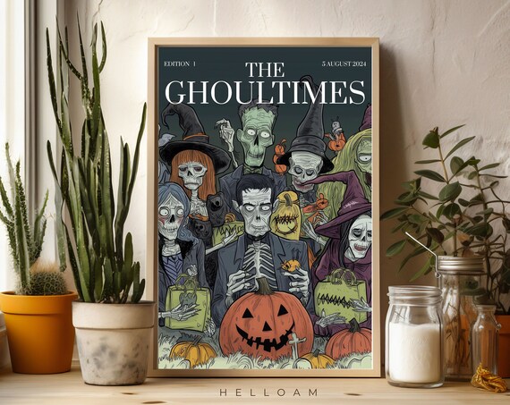 The Ghoul Times Halloween Skeletons Monsters Vintage Newspaper Wall Art