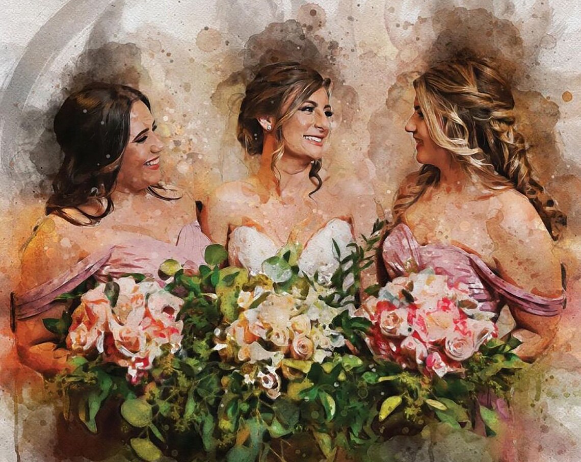 Custom Bridesmaid Portrait Art Print, Bride And Maid Of Honour