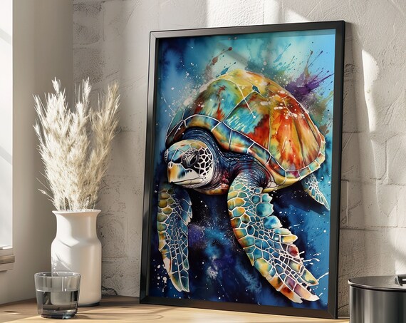 Turtle Painting Wall Art Poster Gift Watercolor Colorful Animal Painting Illustration Nature Wall Art Home Decor Print