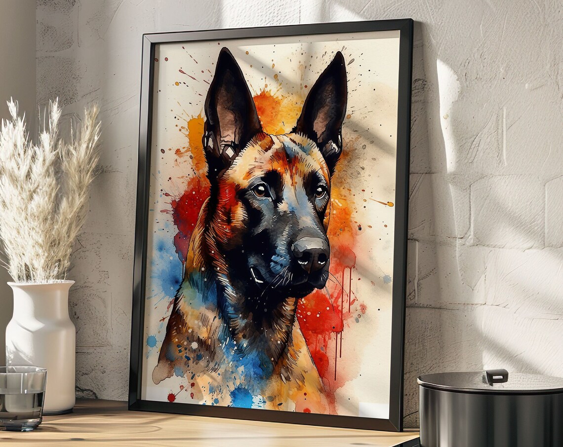 Belgian Malinois Watercolor Dog Portrait Loyal Pet Art Poster