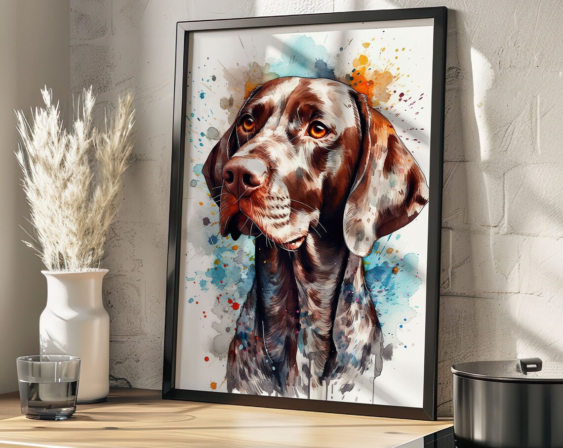 German Shorthaired Pointer Watercolor Sporting Dog Portrait Art Poster