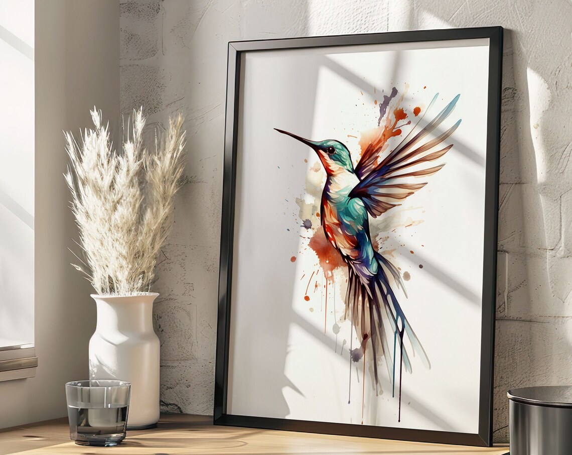 Colorful Hummingbird Watercolor Splash Flying Bird Art Poster - Image 5