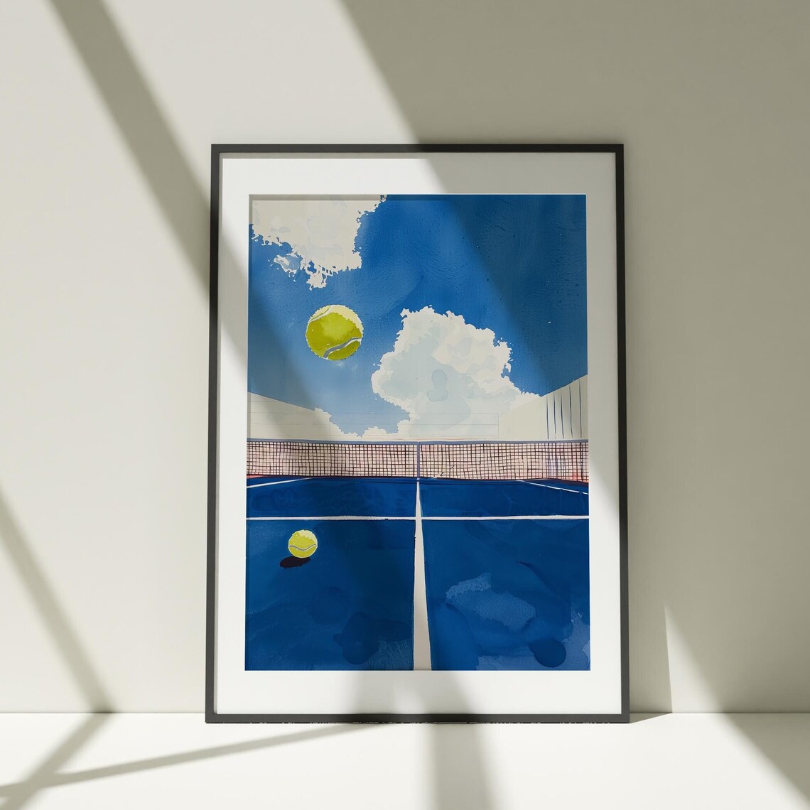 Tennis Court Watercolor Blue Hard Court Summer Tennis Sport Poster