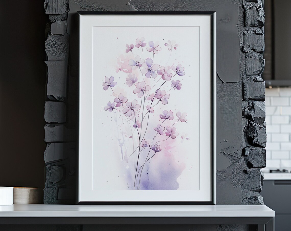 Purple Wildflowers Watercolor Minimalist Botanical Art Poster