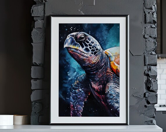 Turtle Painting Wall Art Poster Gift Watercolor Colorful Animal Painting Illustration Nature Wall Art Home Decor Print