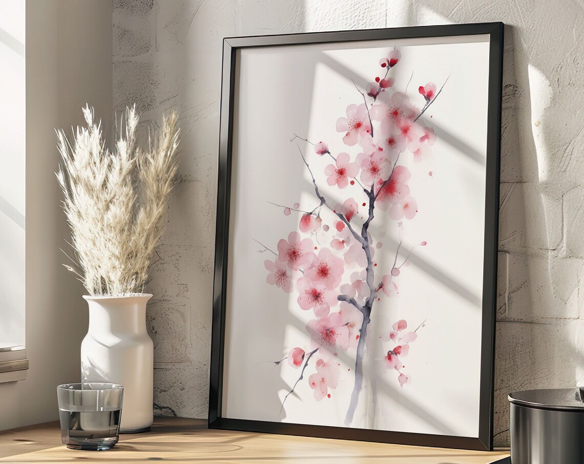 Pink Cherry Blossom Branch Watercolor Japanese Spring Poster - Image 5