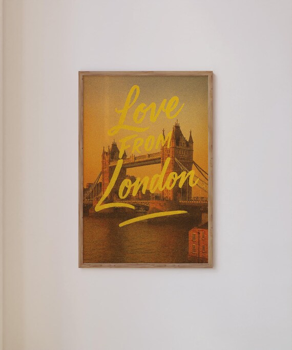 Love From London Tower Bridge Sunset Vintage Travel Scene Poster