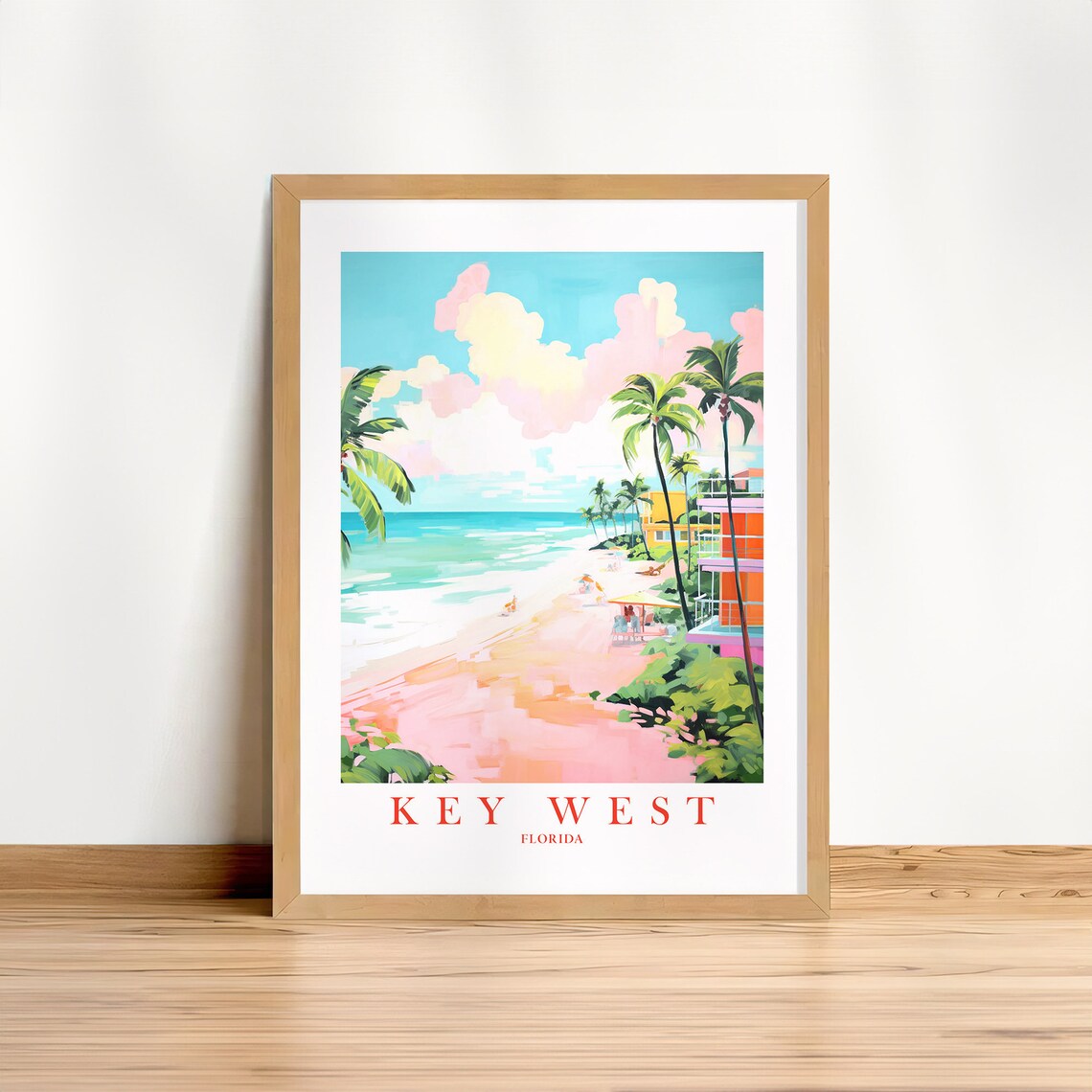 Key West Florida Retro Travel Poster, Beach Landscape