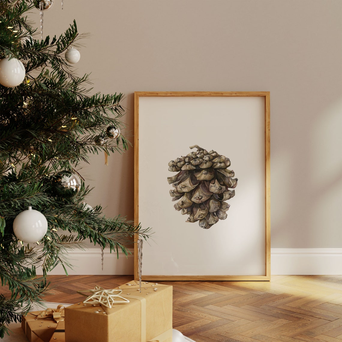Watercolor Pine Cone Botanical Rustic Winter Christmas Poster - Image 2