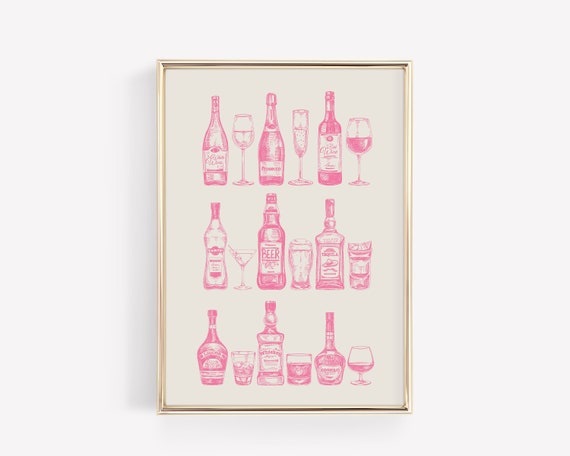 Bar Cart Art Bar Wall Art Bar Cart Decor Pink Bar Prints Trendy Bar Decor Cute Kitchen Art Bar Cart Styling Art Home Bar Decor