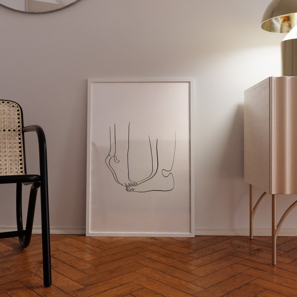 Intertwined Feet Minimalist Line Art Couple Love Romantic Poster