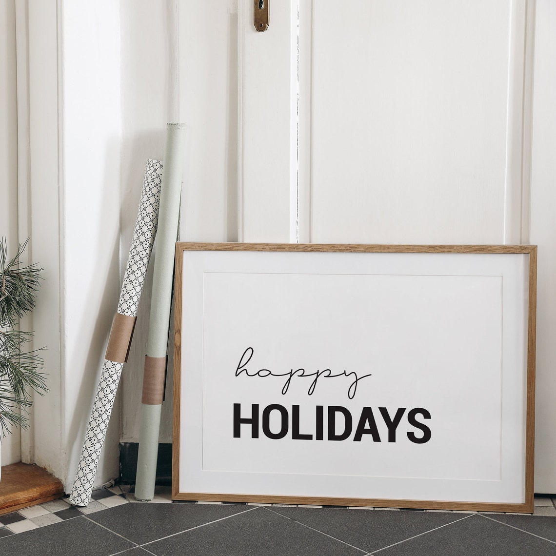 Minimalist White Happy Holidays Script Typography Christmas Poster - Image 2