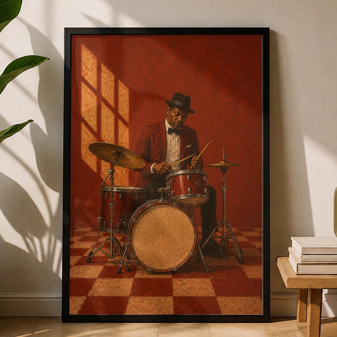 Vintage Jazz Drummer Poster, Retro Soul Music