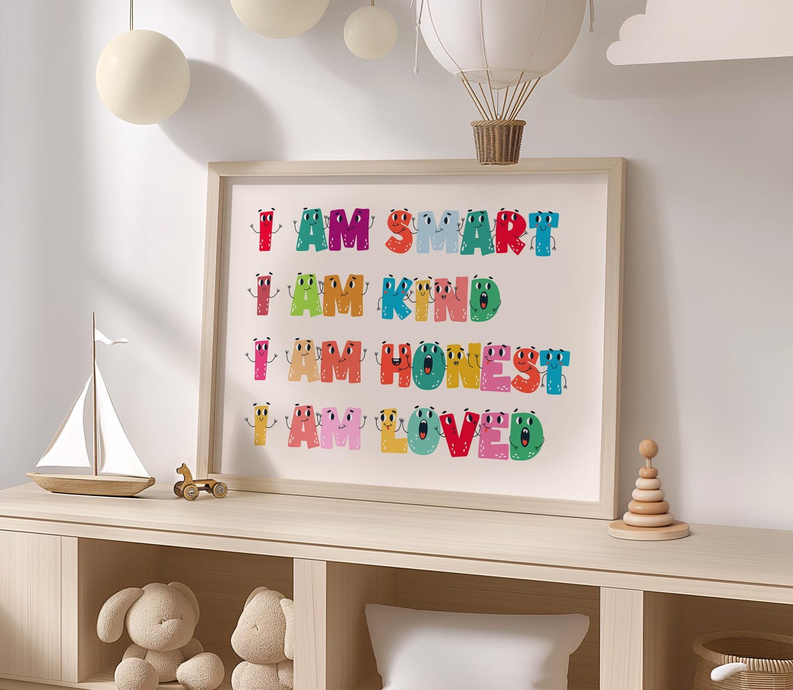 I Am Smart Kind Honest Loved Positive Affirmations Kids Poster - Image 2