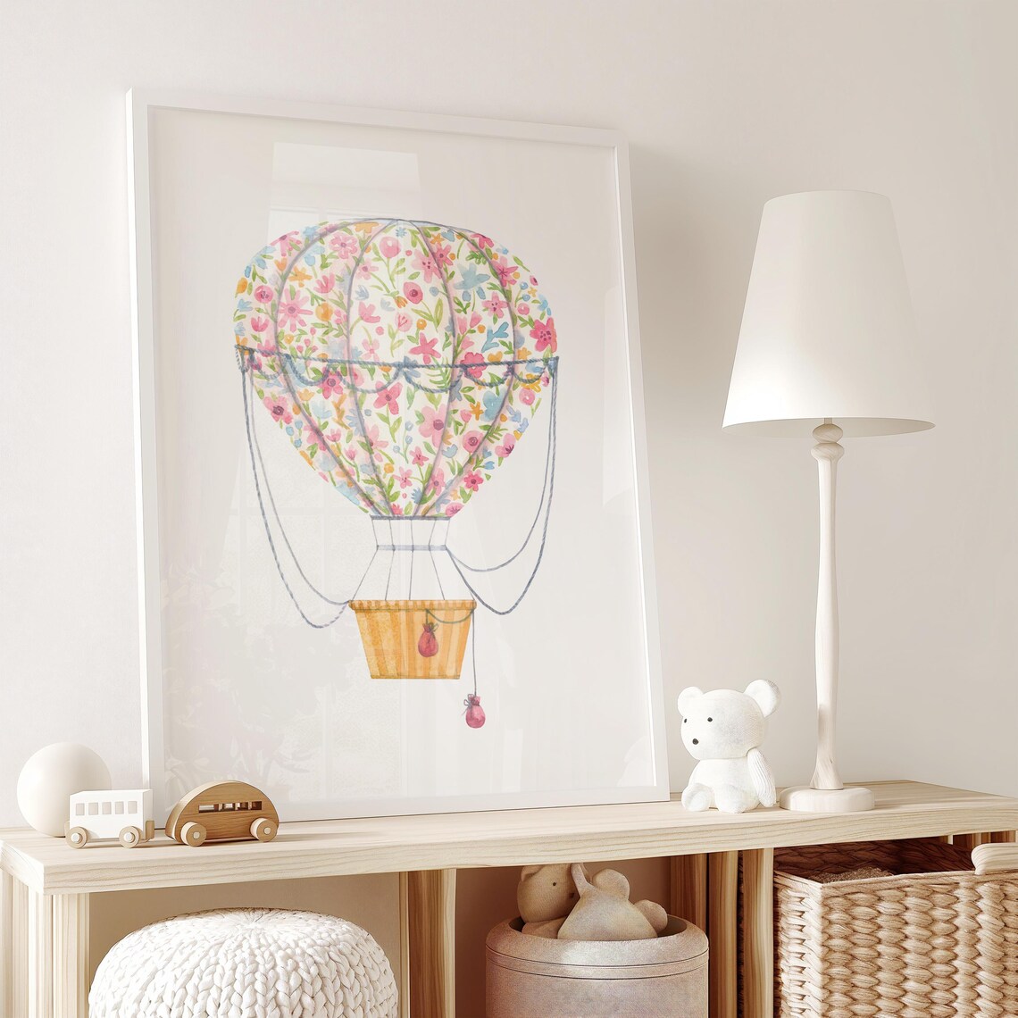 Floral Watercolor Hot Air Balloon Adventure Themed Nursery Poster - Image 2