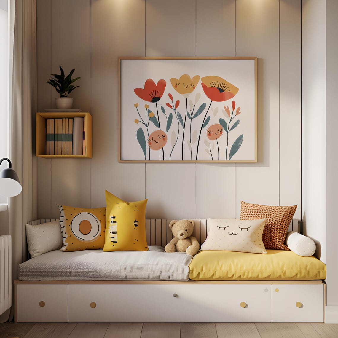 Smiling Poppy Flowers Meadow Modern Playful Kids Wall Decor Poster - Image 5