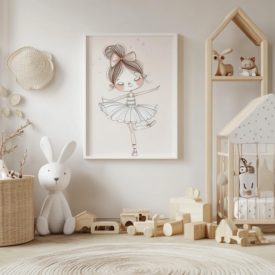 Little Ballerina Girl Pink Tutu Bow Whimsical Watercolor Art Poster - Image 4
