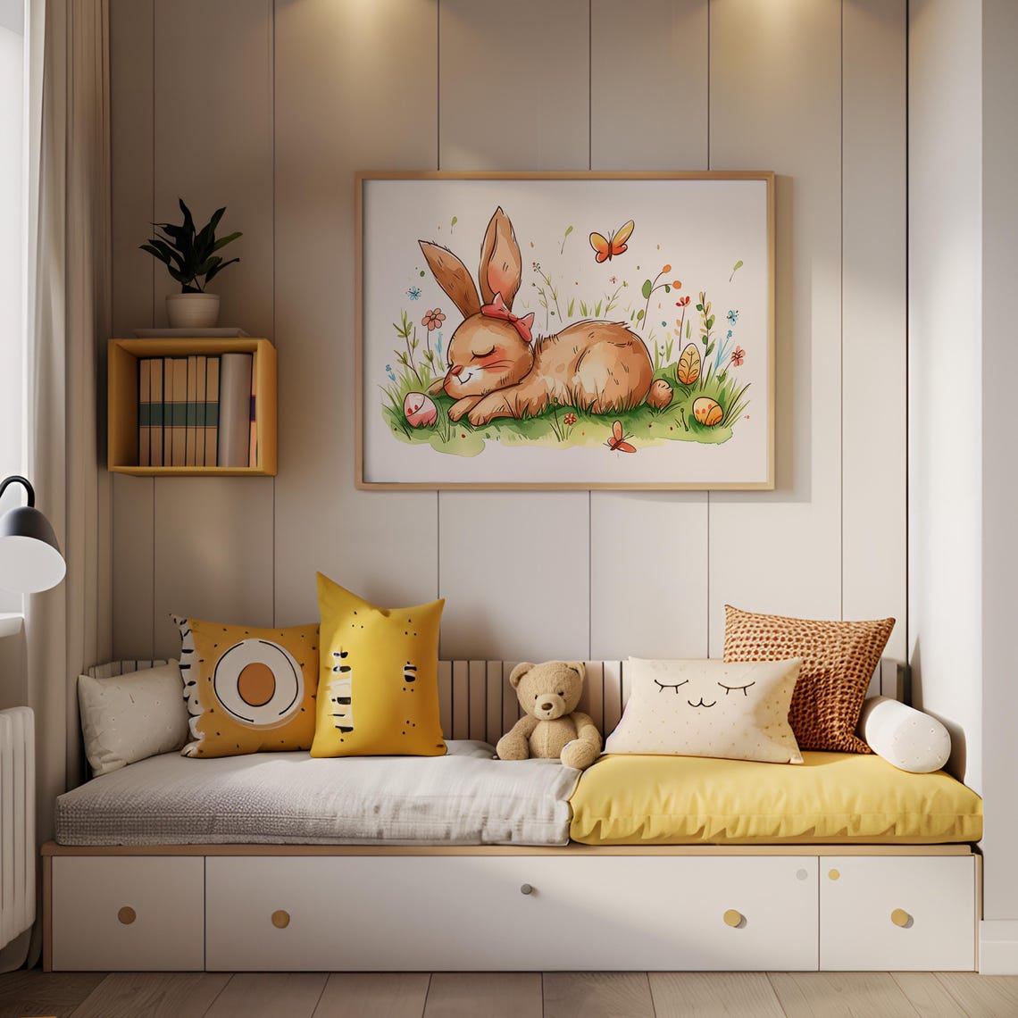 Sleeping Bunny Nursery Wall Art Easter Rabbit With Butterflies And Flowers Whimsical Spring Kids Room Decor - Image 5