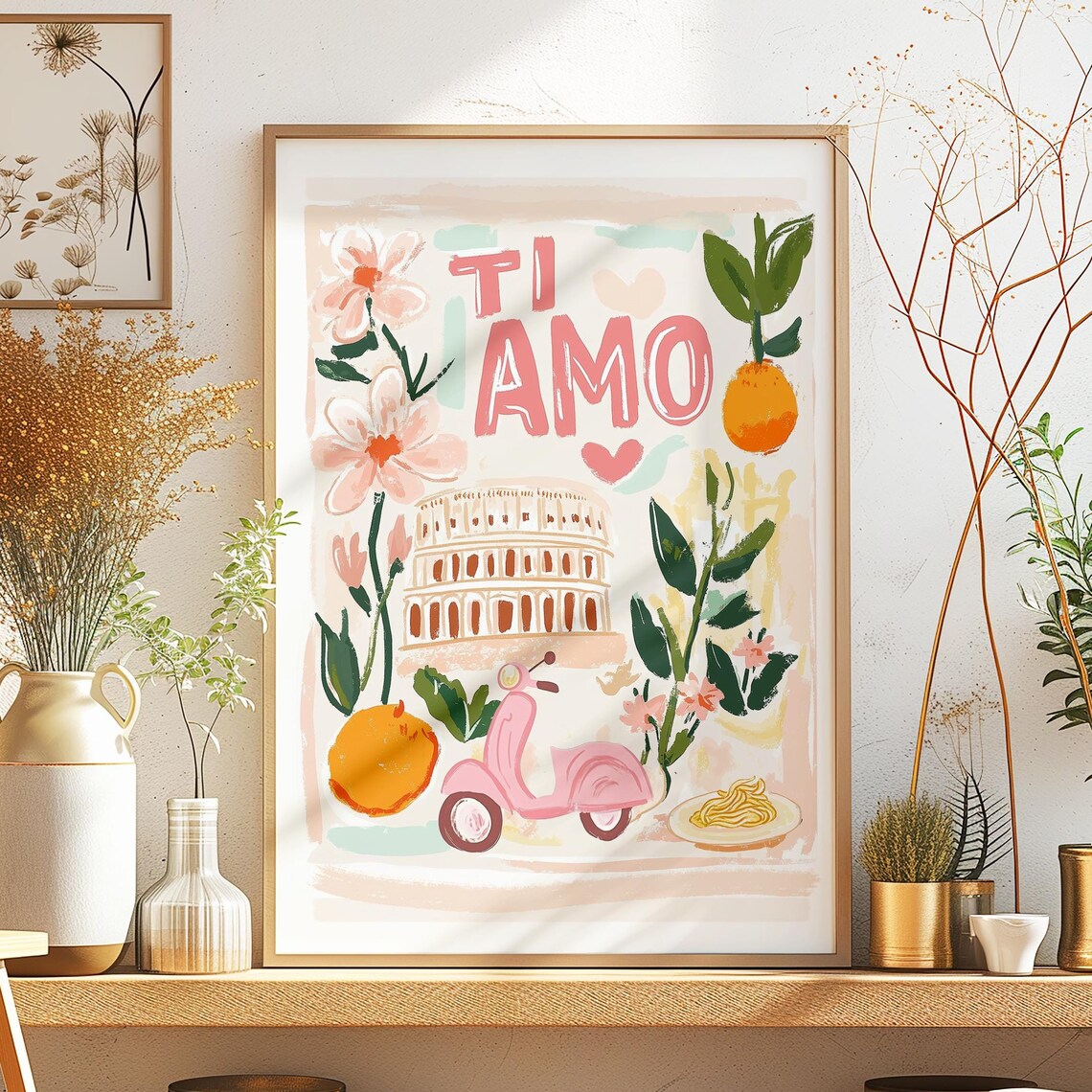 Ti Amo Rome Italy Travel Poster, Painted Colosseum