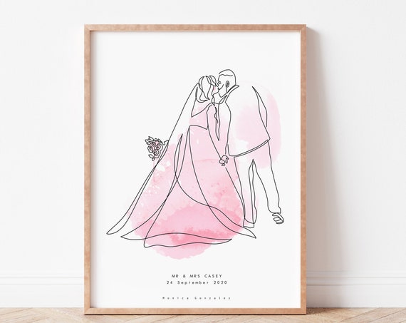 Custom Line Portrait Line Art Portrait Custom Couple Portrait Personalized Gift Watercolour Line Art Drawing Gift For Him Gift For Her
