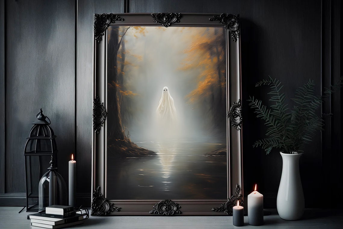 Ghost Over The Lake Vintage Poster, Halloween Decor