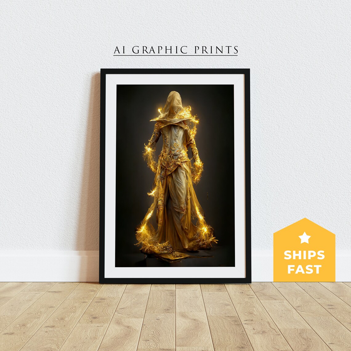 Gold Sorceress Surreal Art, Fantasy Poster Print